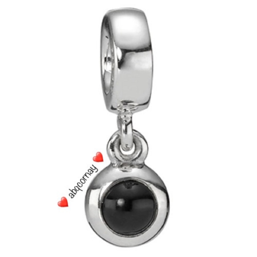 EUC Pandora 790537O Sterling Silver Onyx Cabochon Dangle Charm